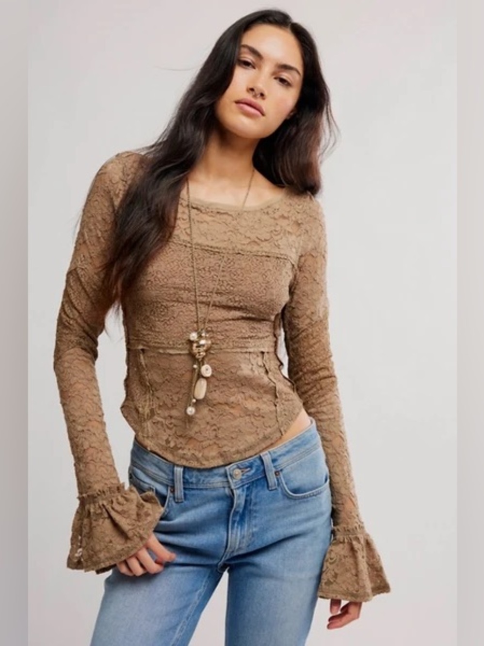Free People Lace Layering Long Sleeve in Dutch Cocoa